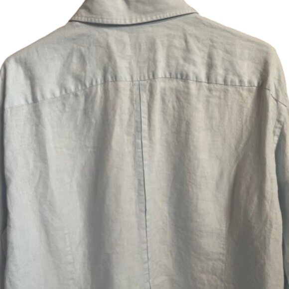 BOSS Hugo Boss Light Blue Button-Down Linen Shirt. Slim  Size: XL - Picture 7 of 15
